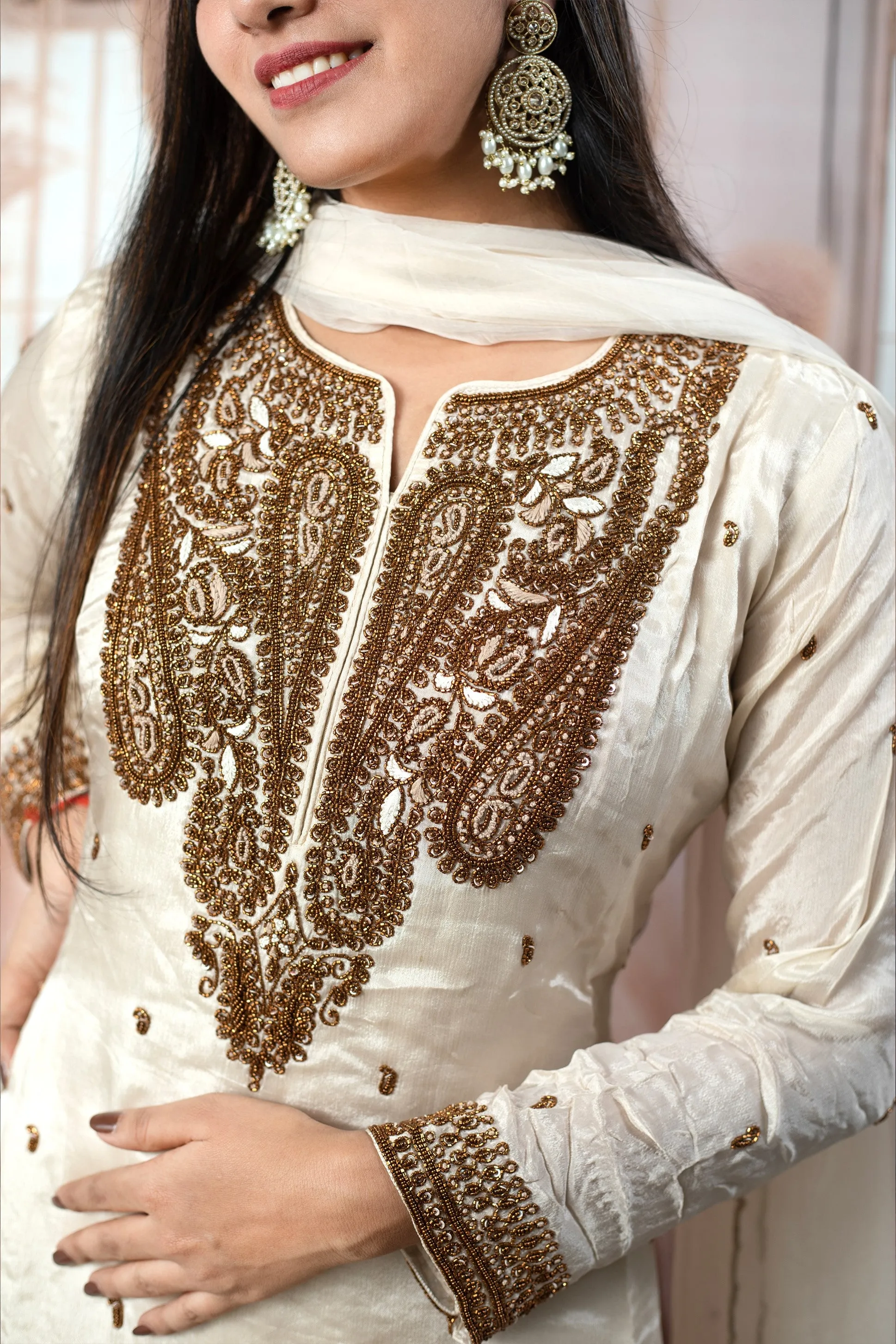 Trendy Cream Color Ladies Suits