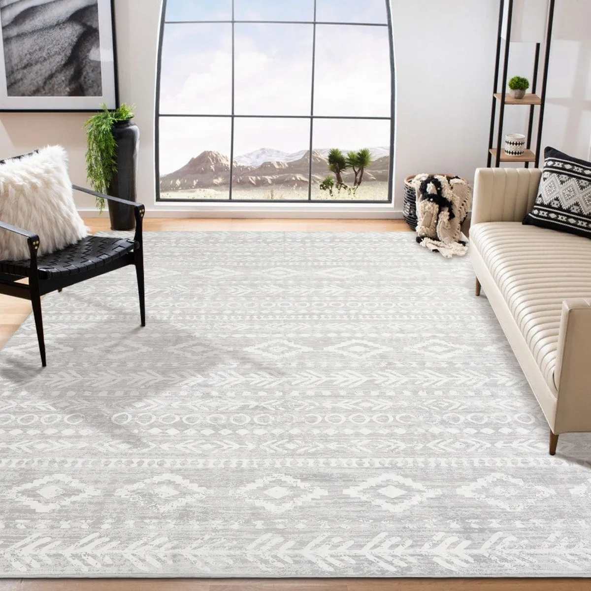 Varena Modern Rustic Farmhouse Moroccan Tribal Grey/White Rug