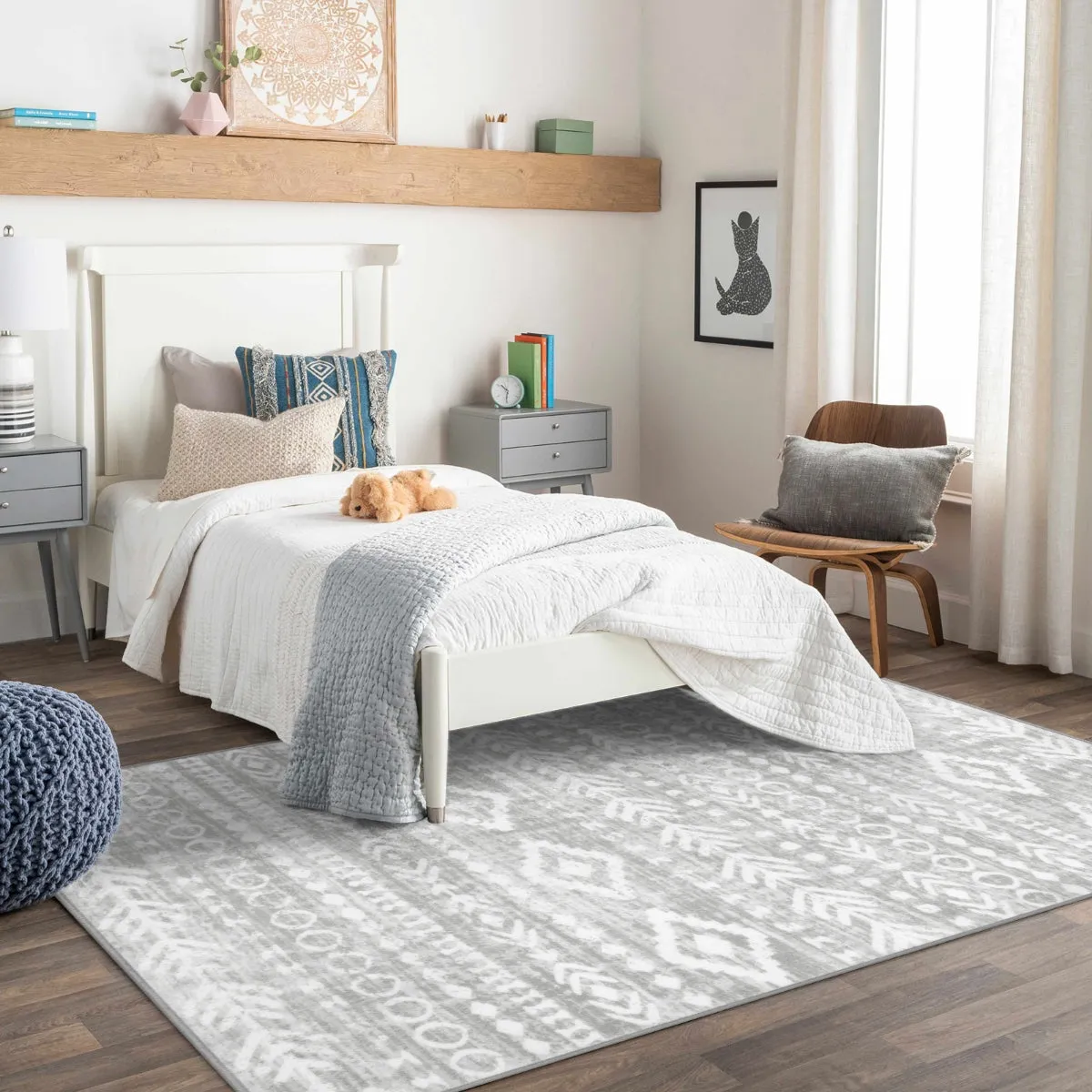 Varena Modern Rustic Farmhouse Moroccan Tribal Grey/White Rug