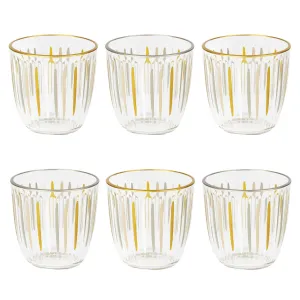 White & Gold Striped Glass Tumblers - 6 Pack