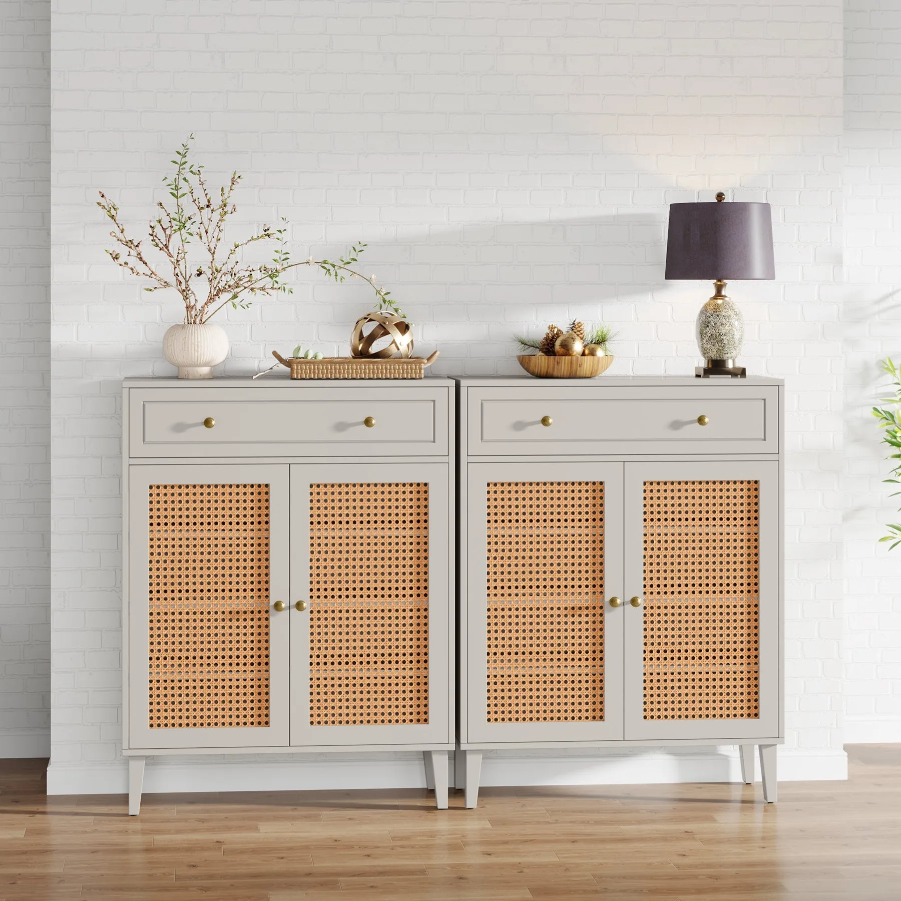 Wooden Storage Cabinet Sideboard with Adjustable Shelves and Drawer